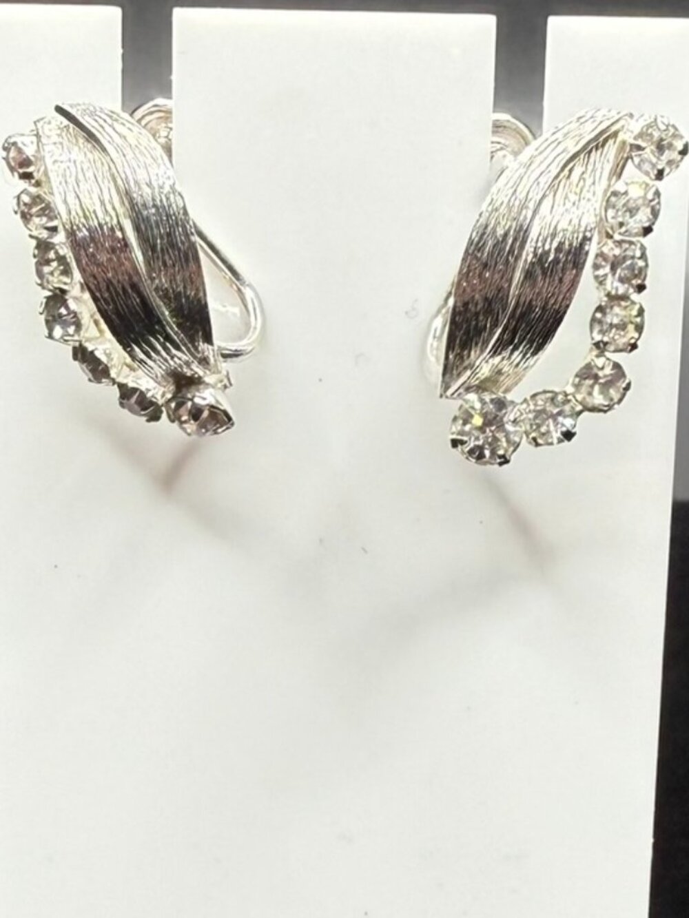 VTG TK Tru Kay Sterling Silver Rhinestone Screwback Earrings Signed Beautiful